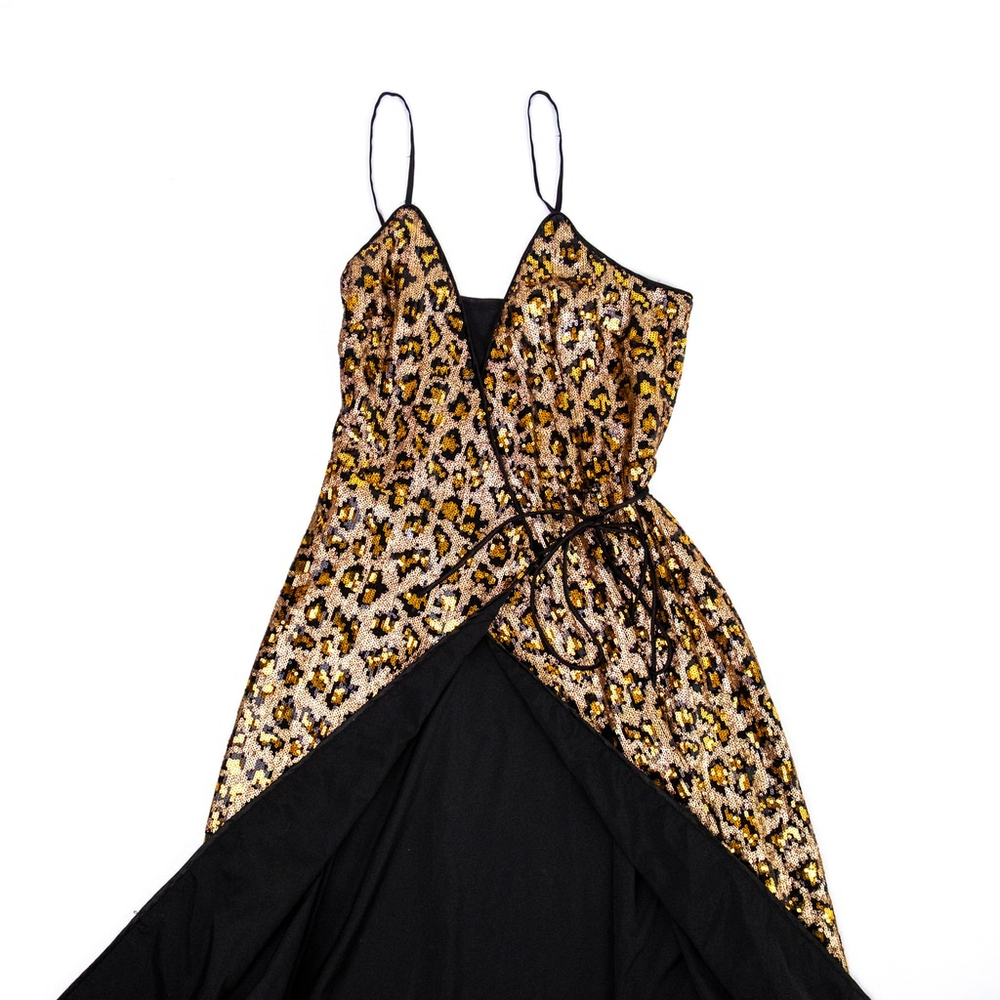 Aidan AIDAN MATTOX Leopard Sequin Wrap Dress Gown $285 - Size 0 / XS - Picture 11 of 14